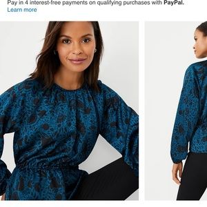 Ann Taylor peplum blouse- black and blue print size L